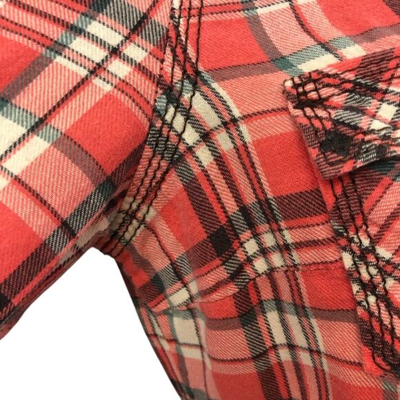 Y2k True Religion Fresh Peach Plaid Button Down Shirt Western Styling Gold Logo - Picture 6 of 16